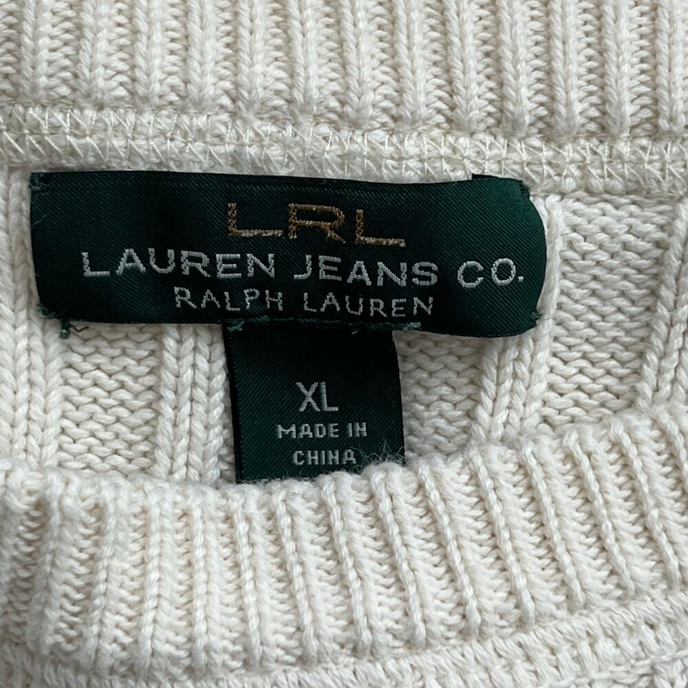 Lauren Ralph Lauren Crewneck Ribbed Zip-Shoulder Sweater Cream preppy cotton - Picture 7 of 7